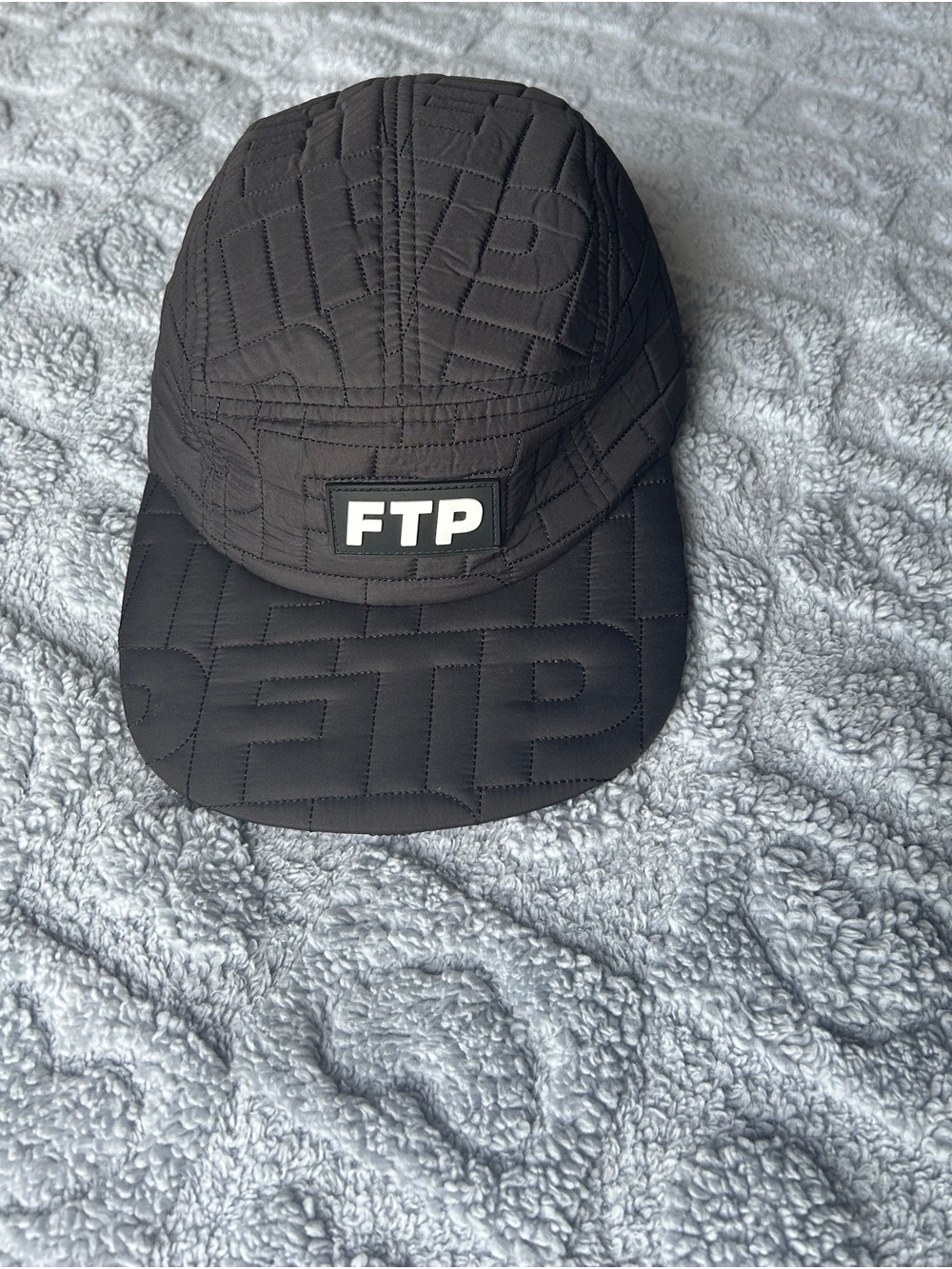 FTP Quilted Black 5-Panel Cap with Logo Patch